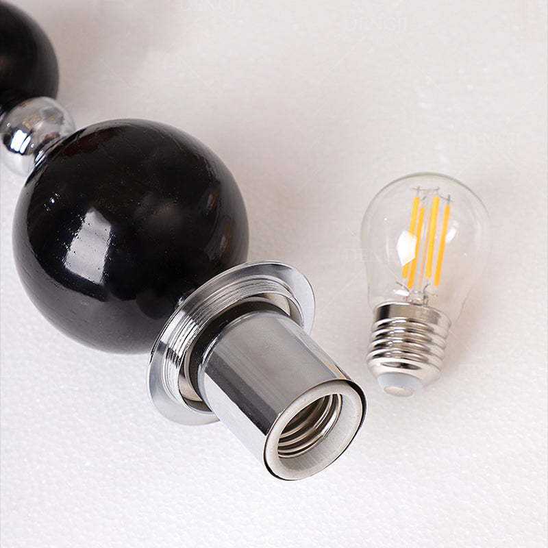 Round Multi Orb Glass Wood Iron 1-Light Wall Sconce Lamp
