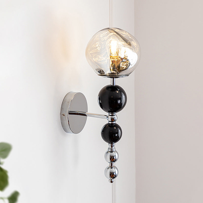 Round Multi Orb Glass Wood Iron 1-Light Wall Sconce Lamp