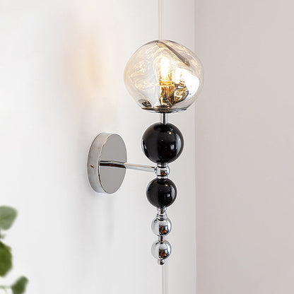 Round Multi Orb Glass Wood Iron 1-Light Wall Sconce Lamp