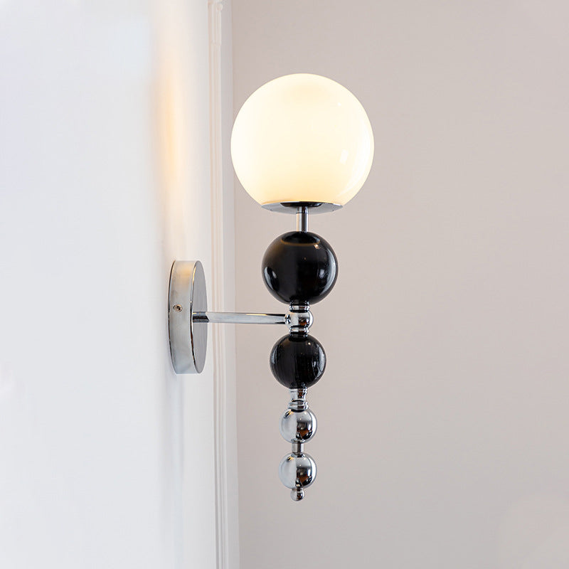 Round Multi Orb Glass Wood Iron 1-Light Wall Sconce Lamp