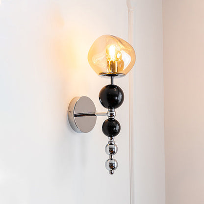 Round Multi Orb Glass Wood Iron 1-Light Wall Sconce Lamp