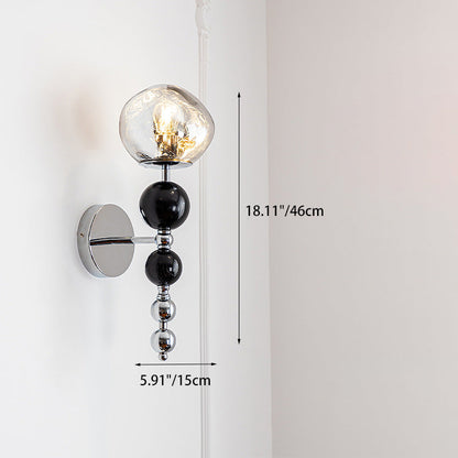 Round Multi Orb Glass Wood Iron 1-Light Wall Sconce Lamp