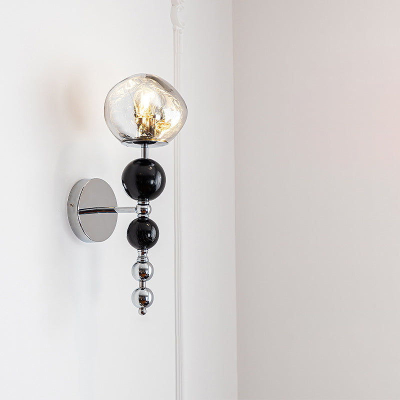 Round Multi Orb Glass Wood Iron 1-Light Wall Sconce Lamp