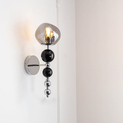 Round Multi Orb Glass Wood Iron 1-Light Wall Sconce Lamp