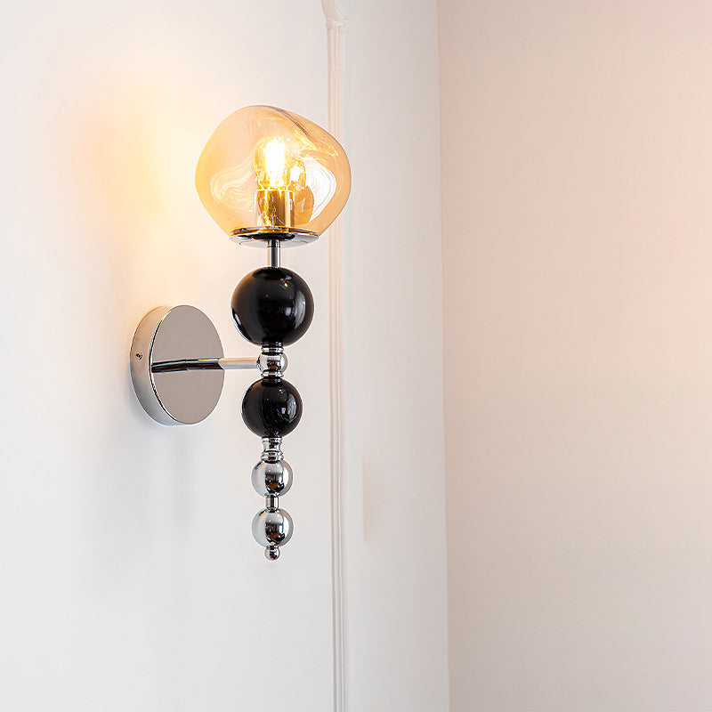 Round Multi Orb Glass Wood Iron 1-Light Wall Sconce Lamp
