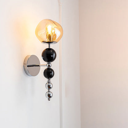 Round Multi Orb Glass Wood Iron 1-Light Wall Sconce Lamp