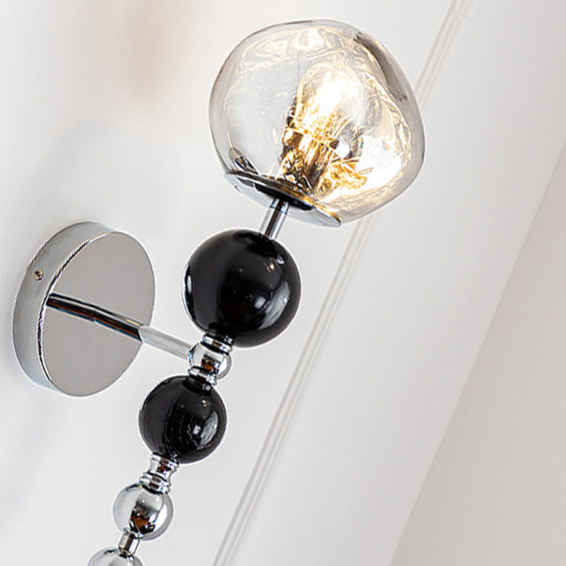 Round Multi Orb Glass Wood Iron 1-Light Wall Sconce Lamp