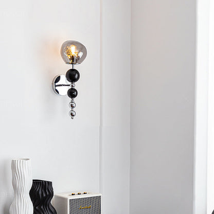 Round Multi Orb Glass Wood Iron 1-Light Wall Sconce Lamp