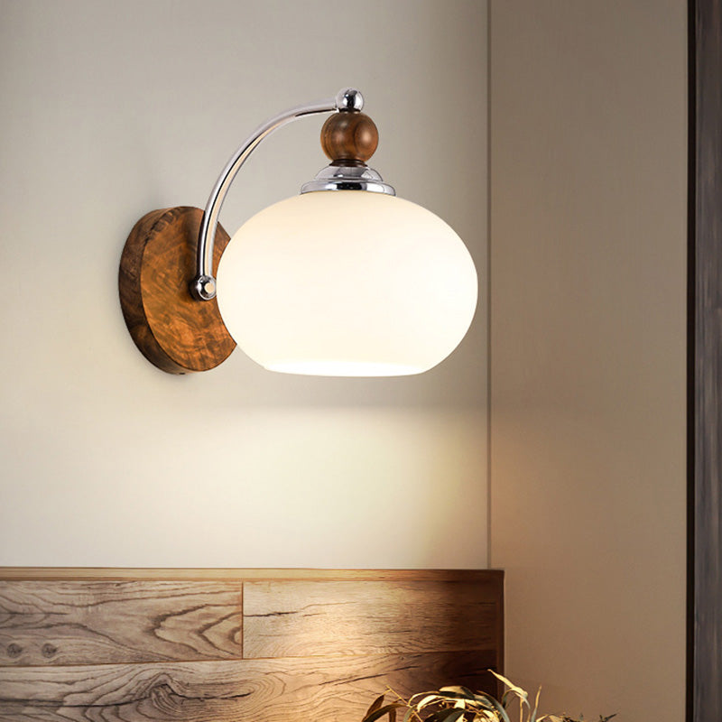 Traditional Oval Wood Iron Glass 1-Light Wall Sconce Lamp