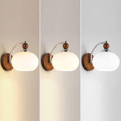 Traditional Oval Wood Iron Glass 1-Light Wall Sconce Lamp
