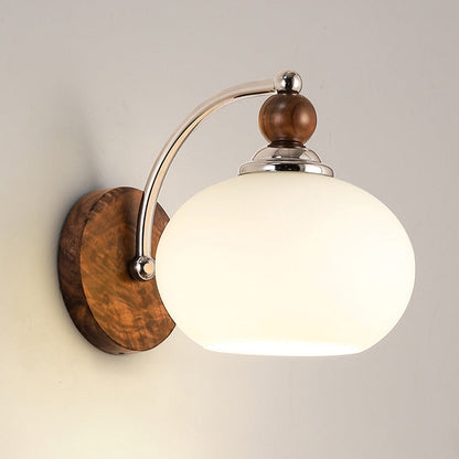 Traditional Oval Wood Iron Glass 1-Light Wall Sconce Lamp