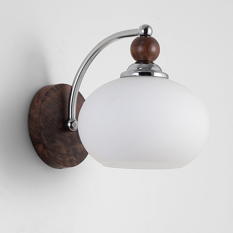 Traditional Oval Wood Iron Glass 1-Light Wall Sconce Lamp