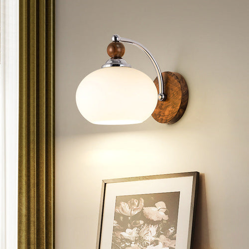 Traditional Oval Wood Iron Glass 1-Light Wall Sconce Lamp