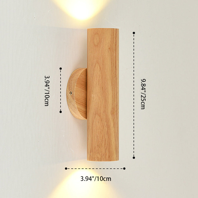 Chinese Cylinder Rubberwood LED Wall Sconce Lamp