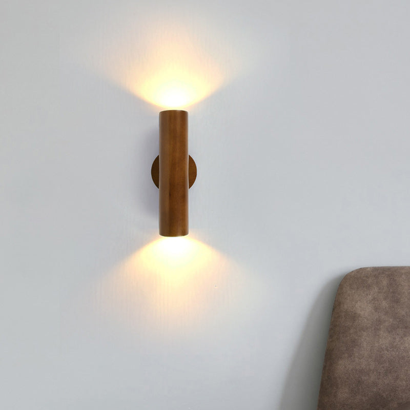 Chinese Cylinder Rubberwood LED Wall Sconce Lamp