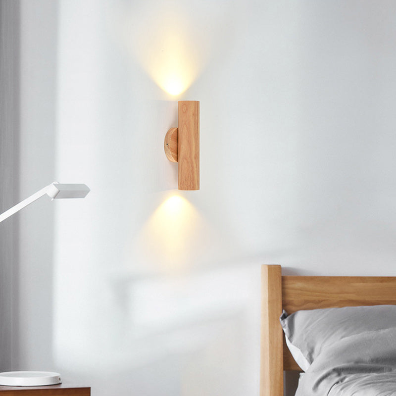 Chinese Cylinder Rubberwood LED Wall Sconce Lamp