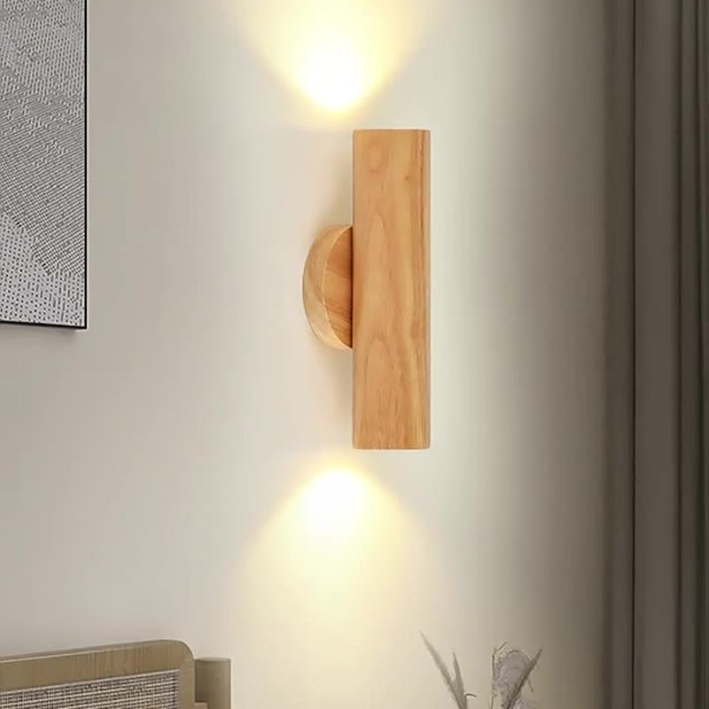 Chinese Cylinder Rubberwood LED Wall Sconce Lamp