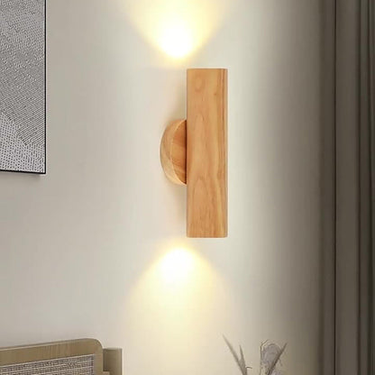 Chinese Cylinder Rubberwood LED Wall Sconce Lamp
