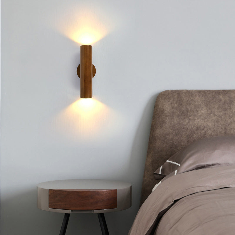 Chinese Cylinder Rubberwood LED Wall Sconce Lamp