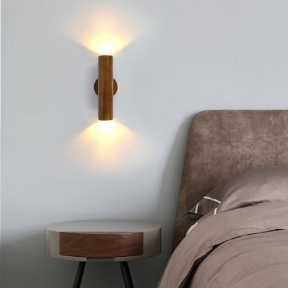 Chinese Cylinder Rubberwood LED Wall Sconce Lamp