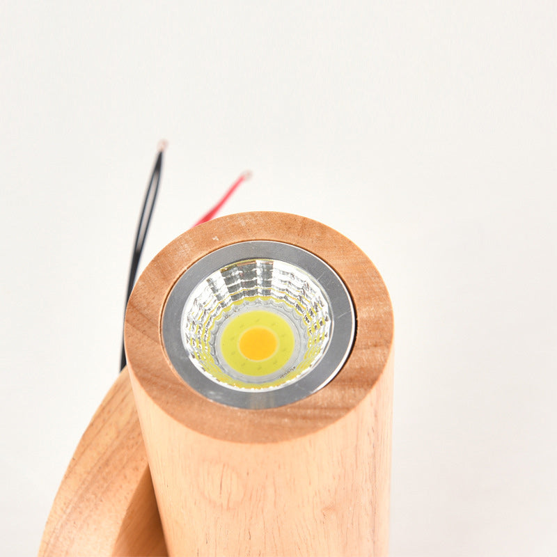 Chinese Cylinder Rubberwood LED Wall Sconce Lamp