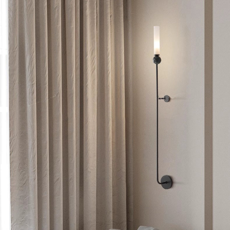Cylinder Long Pole Copper Marble 1-Light Wall Sconce Lamp