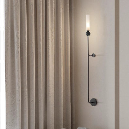 Cylinder Long Pole Copper Marble 1-Light Wall Sconce Lamp
