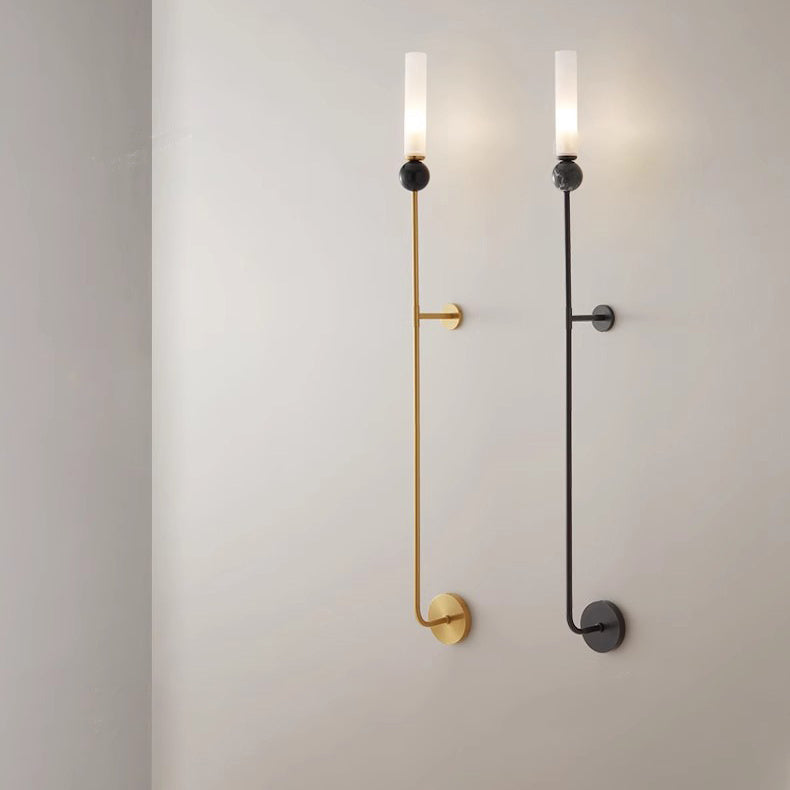Cylinder Long Pole Copper Marble 1-Light Wall Sconce Lamp