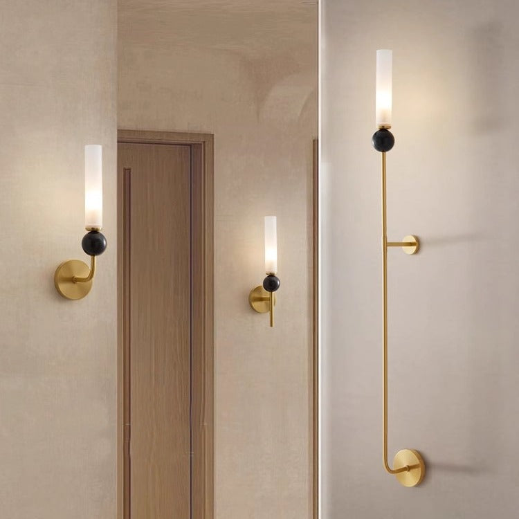 Cylinder Long Pole Copper Marble 1-Light Wall Sconce Lamp