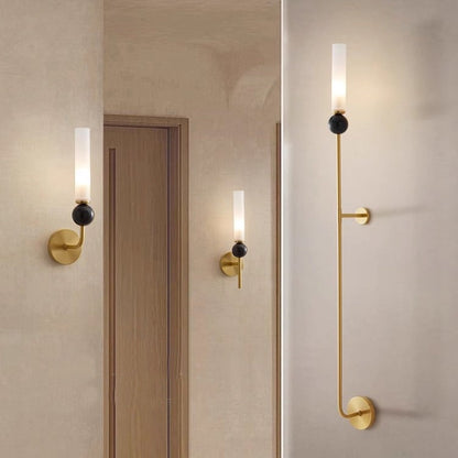 Cylinder Long Pole Copper Marble 1-Light Wall Sconce Lamp