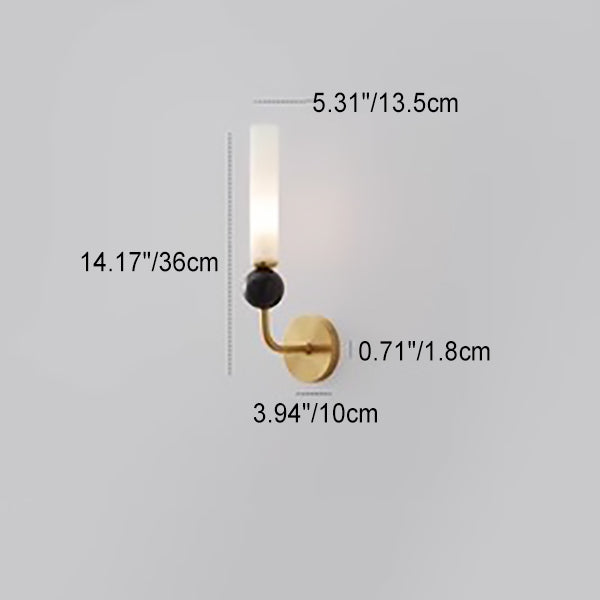 Cylinder Long Pole Copper Marble 1-Light Wall Sconce Lamp