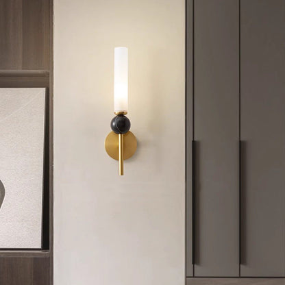 Cylinder Long Pole Copper Marble 1-Light Wall Sconce Lamp