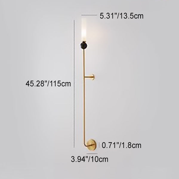 Cylinder Long Pole Copper Marble 1-Light Wall Sconce Lamp