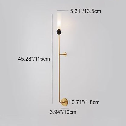 Cylinder Long Pole Copper Marble 1-Light Wall Sconce Lamp