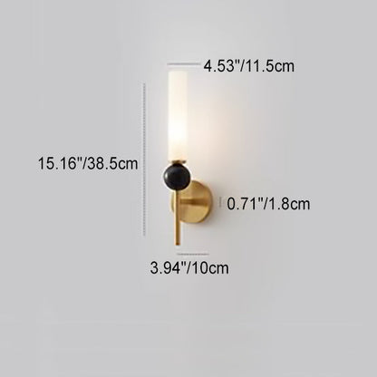 Cylinder Long Pole Copper Marble 1-Light Wall Sconce Lamp