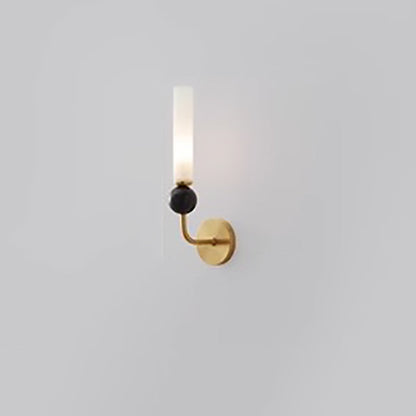 Cylinder Long Pole Copper Marble 1-Light Wall Sconce Lamp