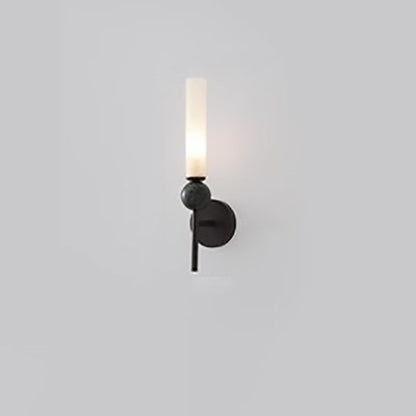 Cylinder Long Pole Copper Marble 1-Light Wall Sconce Lamp
