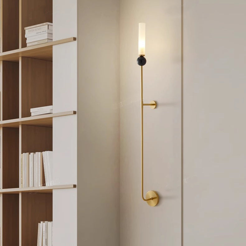 Cylinder Long Pole Copper Marble 1-Light Wall Sconce Lamp
