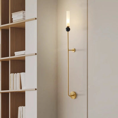 Cylinder Long Pole Copper Marble 1-Light Wall Sconce Lamp