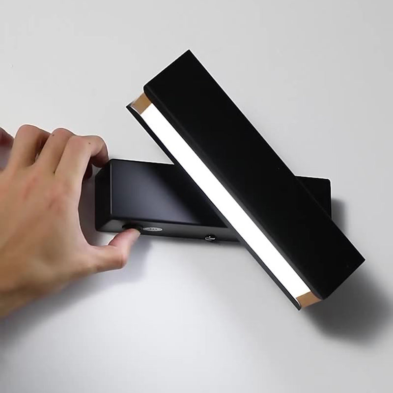 Rotatable Rectangular Iron Rubberwood LED Wall Sconce Lamp