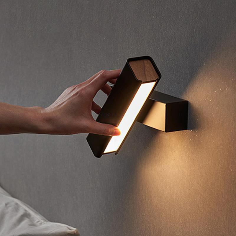 Rotatable Rectangular Iron Rubberwood LED Wall Sconce Lamp