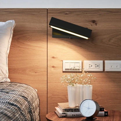 Rotatable Rectangular Iron Rubberwood LED Wall Sconce Lamp