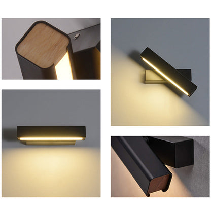 Rotatable Rectangular Iron Rubberwood LED Wall Sconce Lamp