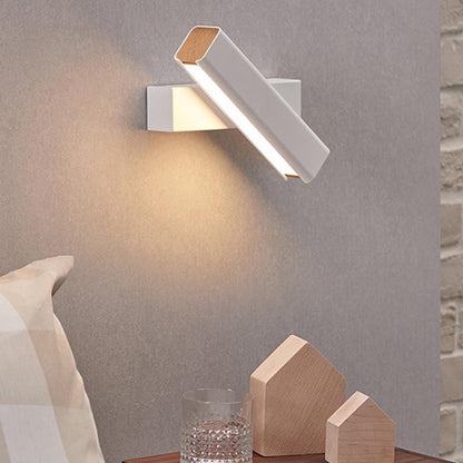 Rotatable Rectangular Iron Rubberwood LED Wall Sconce Lamp
