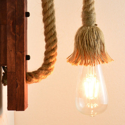 Rectangle Wood Hemp Rope 1-Light Wall Sconce Lamp