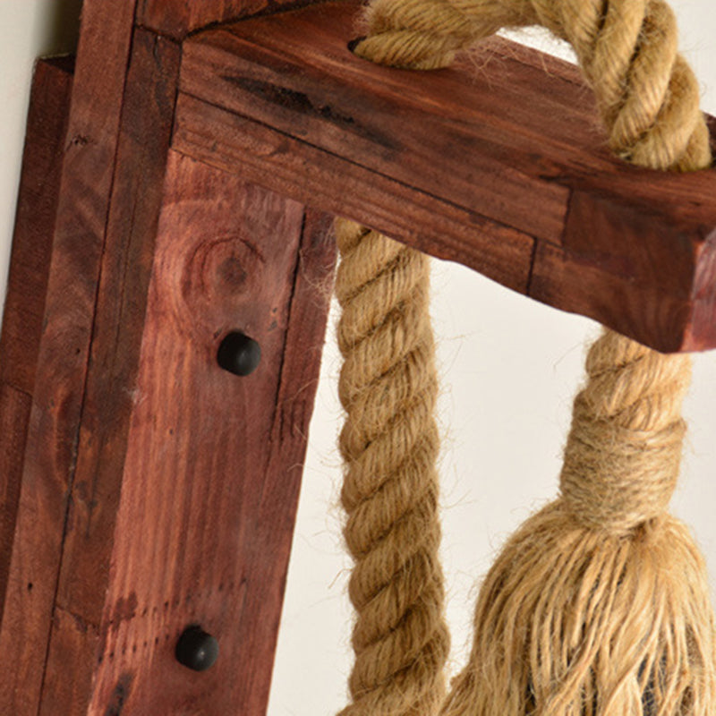 Rectangle Wood Hemp Rope 1-Light Wall Sconce Lamp