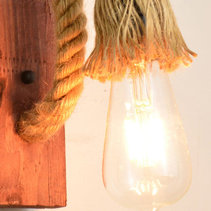 Rectangle Wood Hemp Rope 1-Light Wall Sconce Lamp
