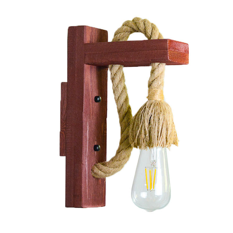 Rectangle Wood Hemp Rope 1-Light Wall Sconce Lamp
