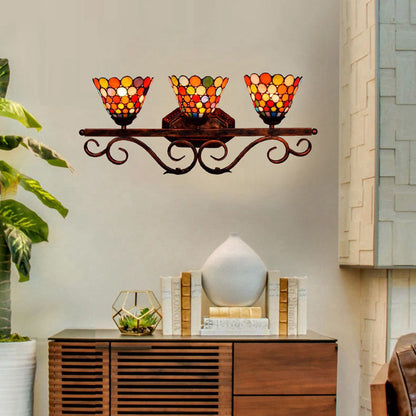 Tiffany Lace Stained Glass Iron 3-Light Wall Sconce Lamp