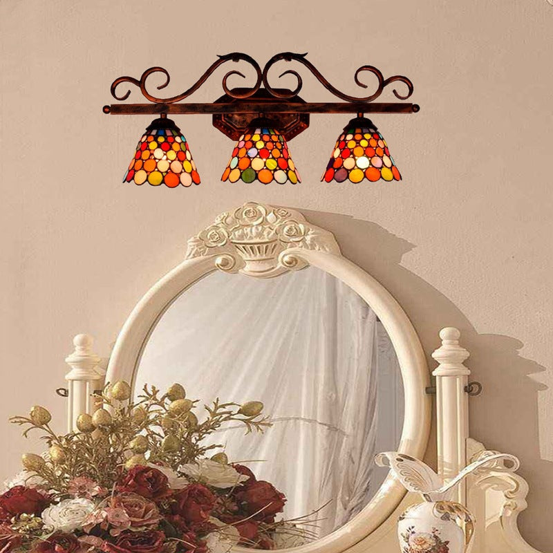 Tiffany Lace Stained Glass Iron 3-Light Wall Sconce Lamp